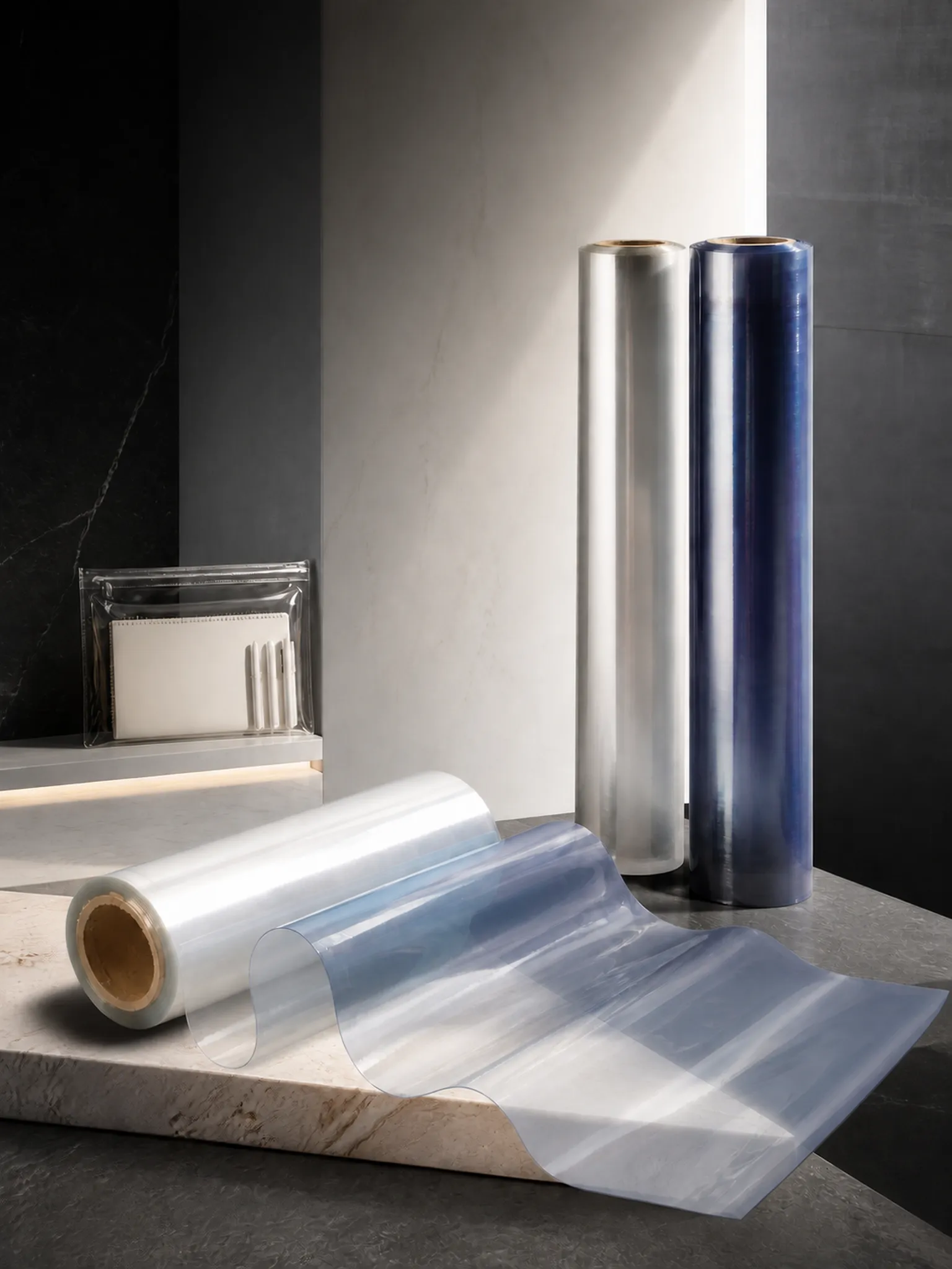 Standard Clear PVC Film — Rolls wound tight, clean to handle